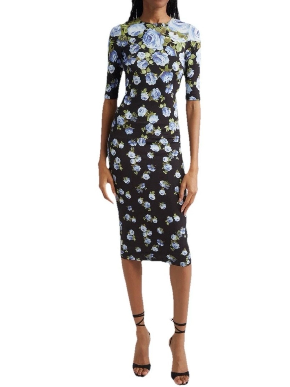 Alice + Olivia Delora Black & Blue Floral Midi Dress Smell The Roses Sz 8 NWT